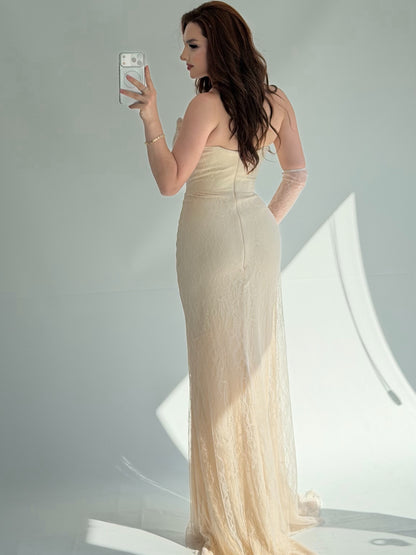 Strapless Lace Corset Evening Gown
