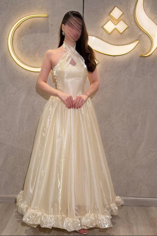 Halter Neck Iridescent A-Line Evening Dress