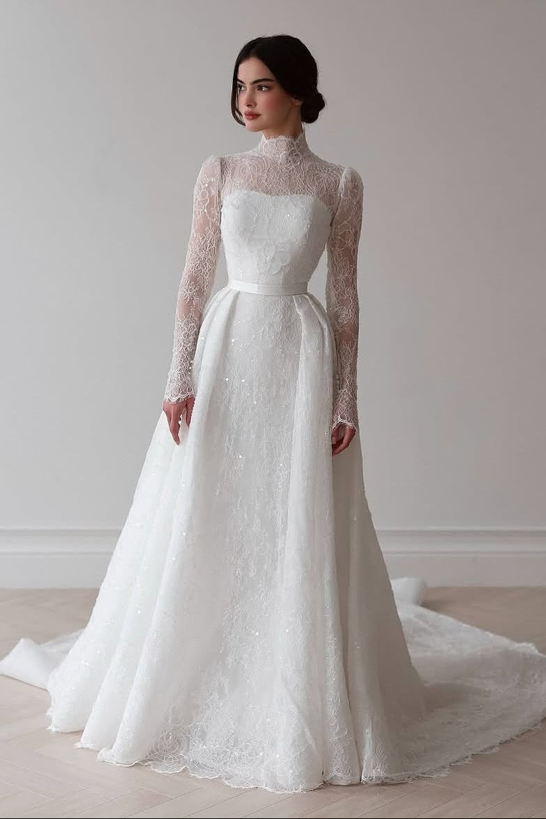 High Neck Lace A-Line Wedding Dress