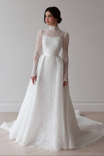 High Neck Lace A-Line Wedding Dress