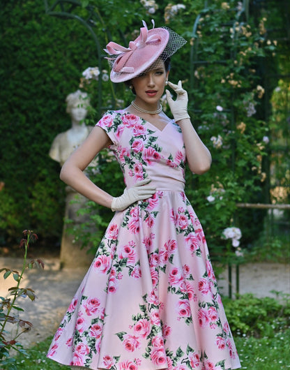 Floral Print V-Neck Cap Sleeve A-Line Swing Dress