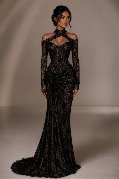 Off-Shoulder Lace Mermaid Gown with Keyhole Bodice