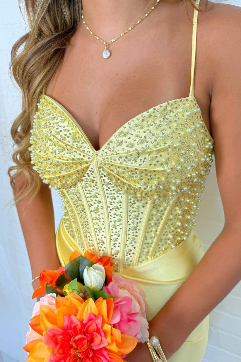 Rhinestone Corset Mini Dress with Front Slit
