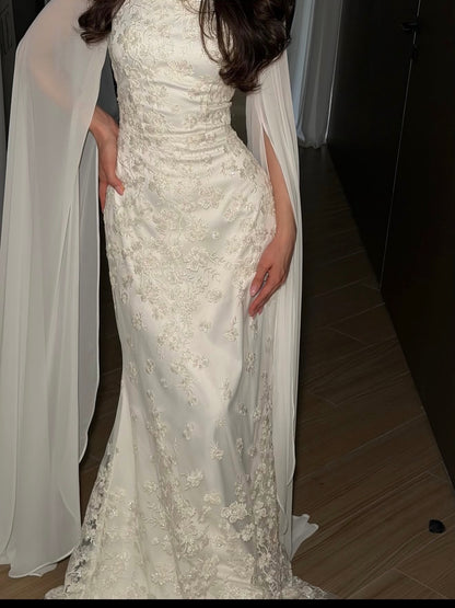 Lace Fit and Flare Wedding Dress with Cape