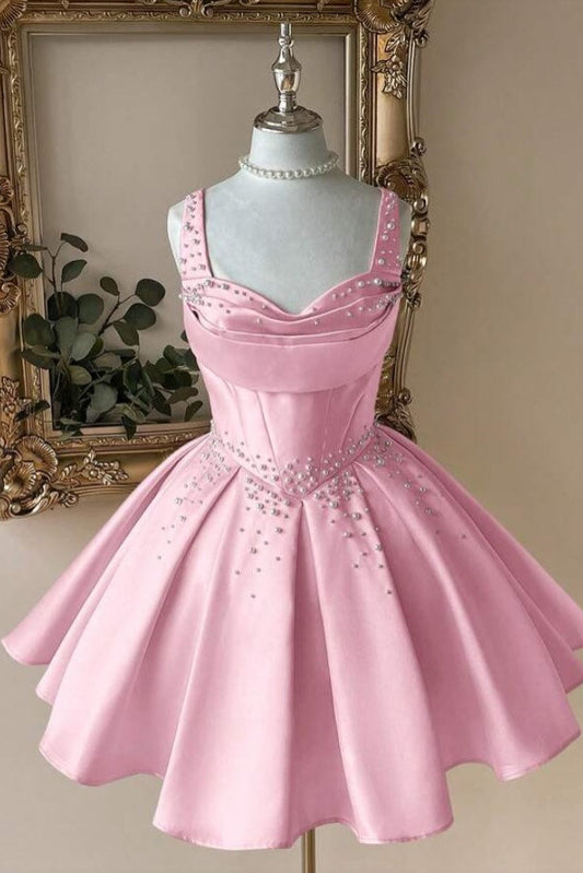 Pearl Beaded Satin Corset Short Dress