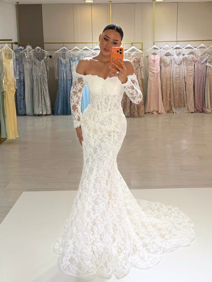 Lace Off-the-Shoulder Mermaid Wedding Dress