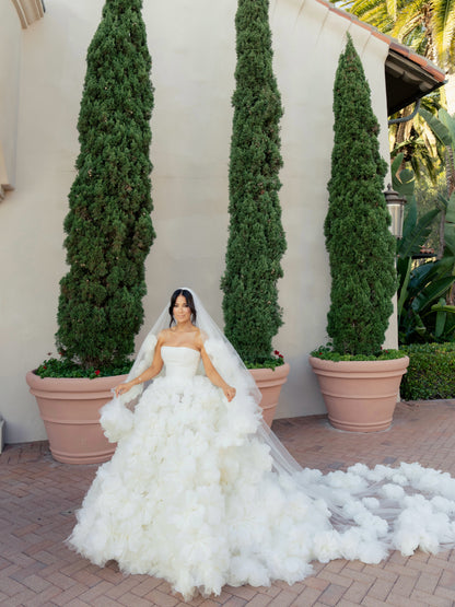 Strapless 3D Floral Rosette Tulle Ball Gown Wedding Dress