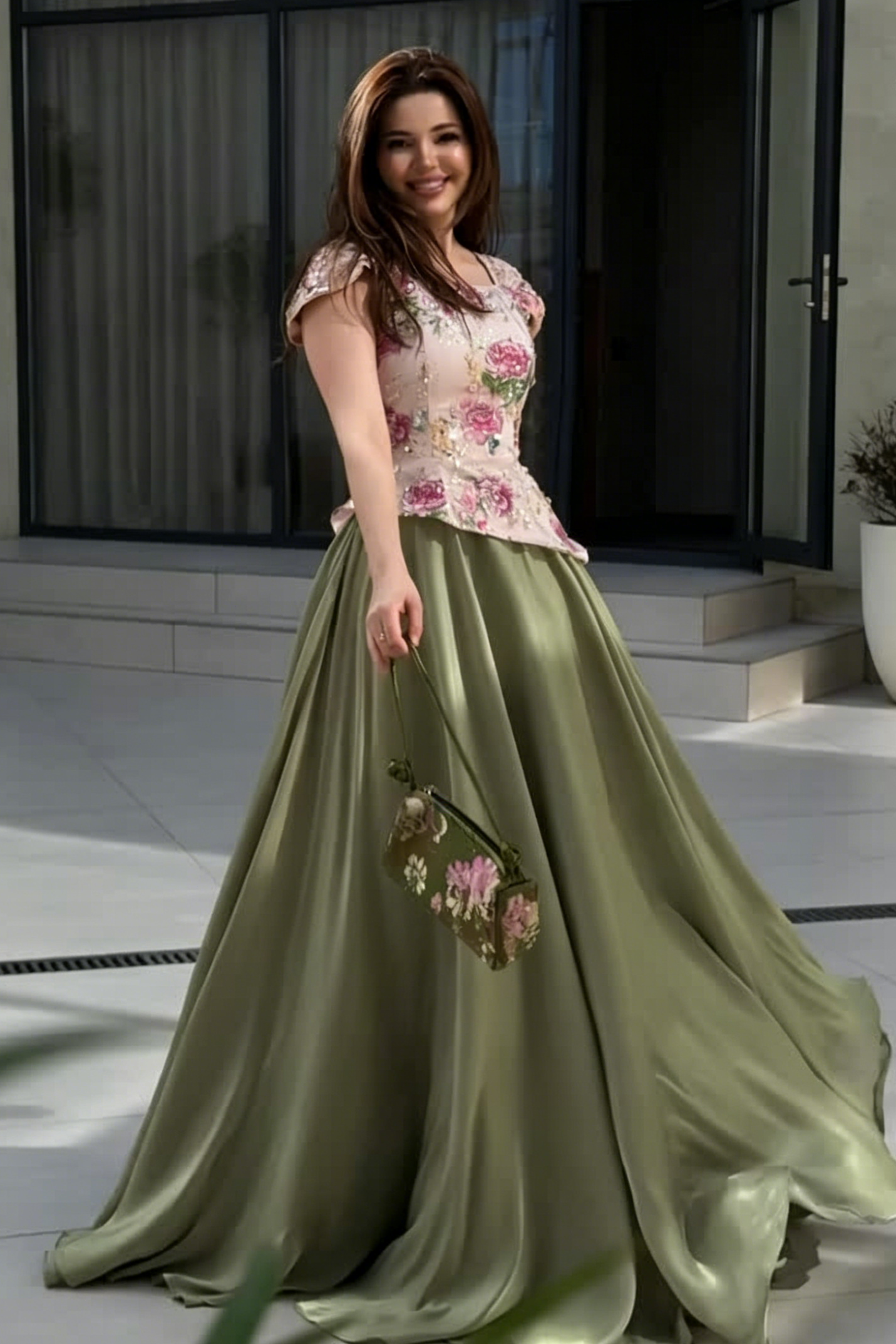 Embroidered Floral Peplum A-Line Evening Dress