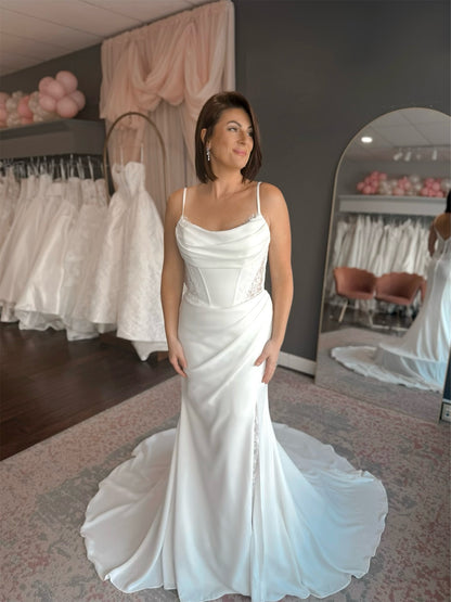 Cowl Neck Mermaid Wedding Dress with Lace Corset Back