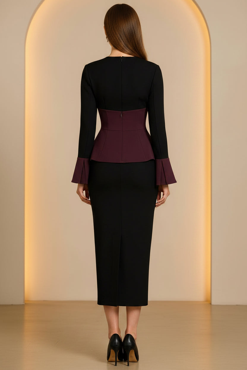 Contrast Peplum Corset Midi Dress