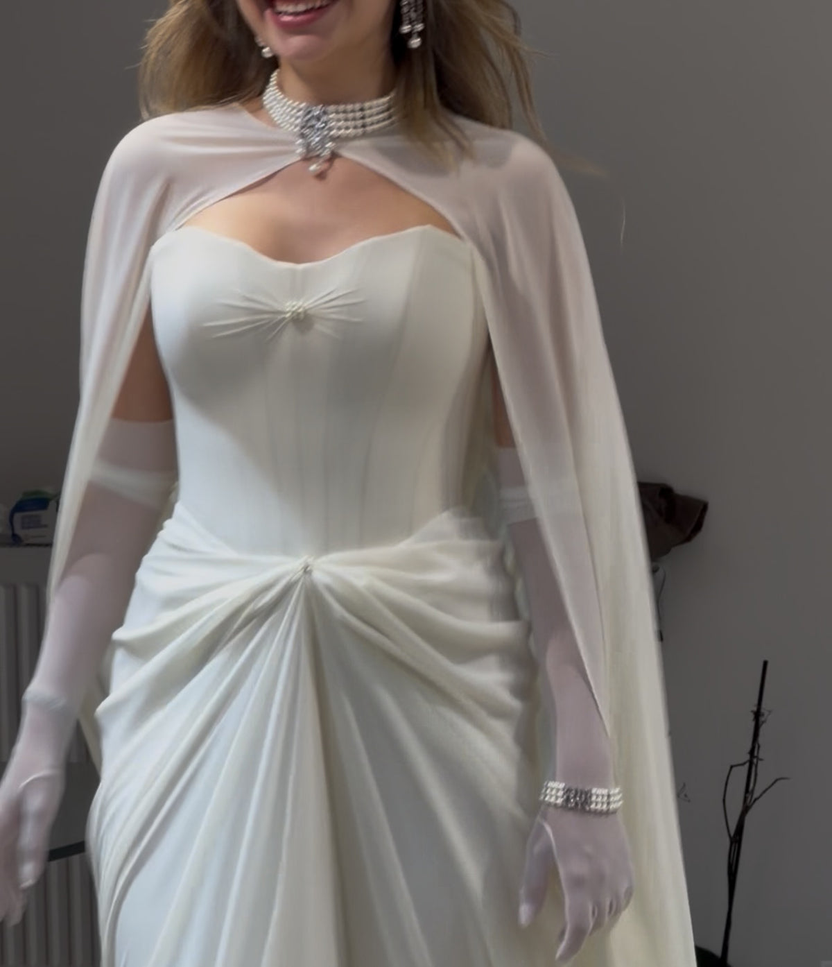 Strapless Corset Wedding Dress with Draped Skirt