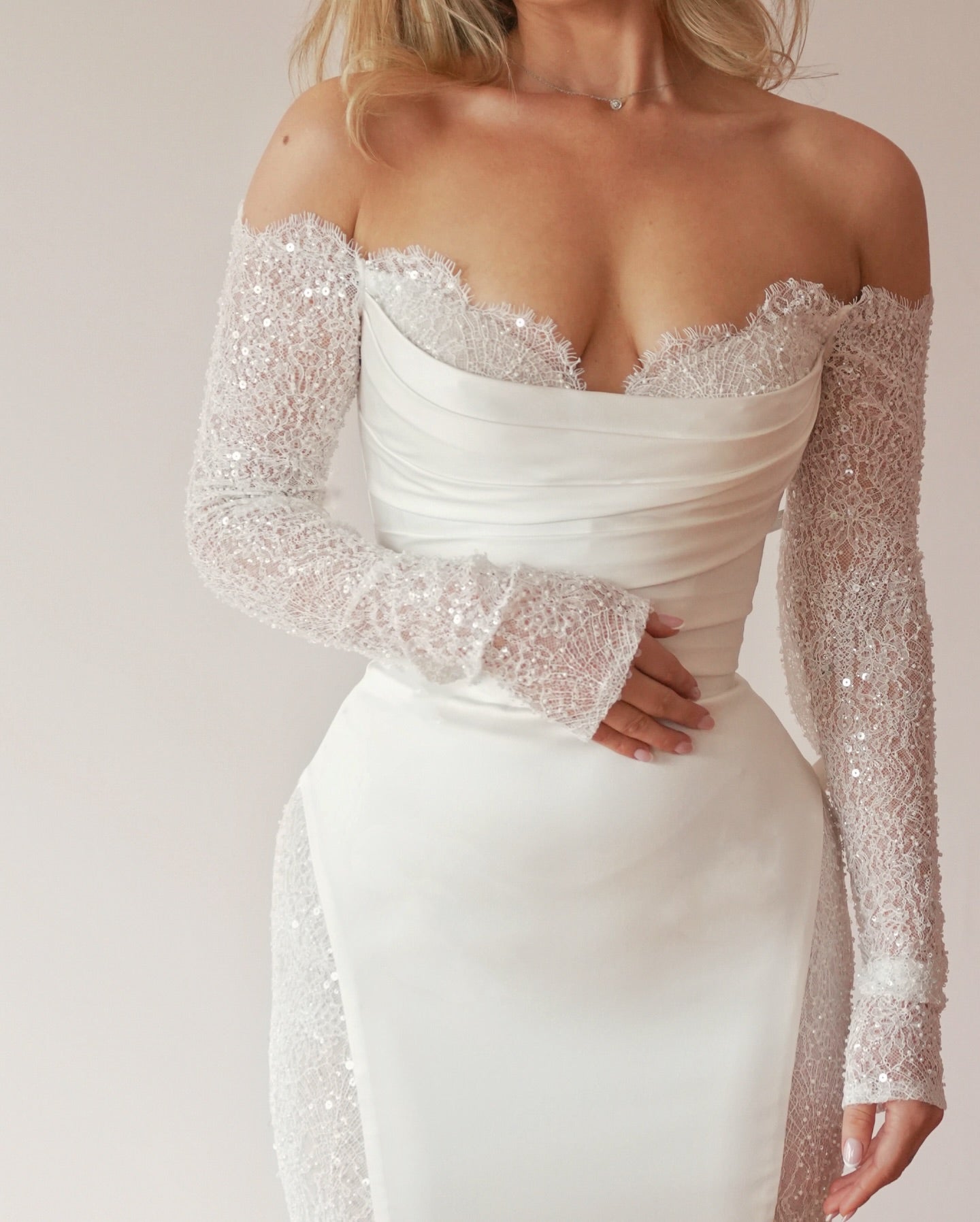 Off-Shoulder Ruched Satin Mermaid Wedding Dress