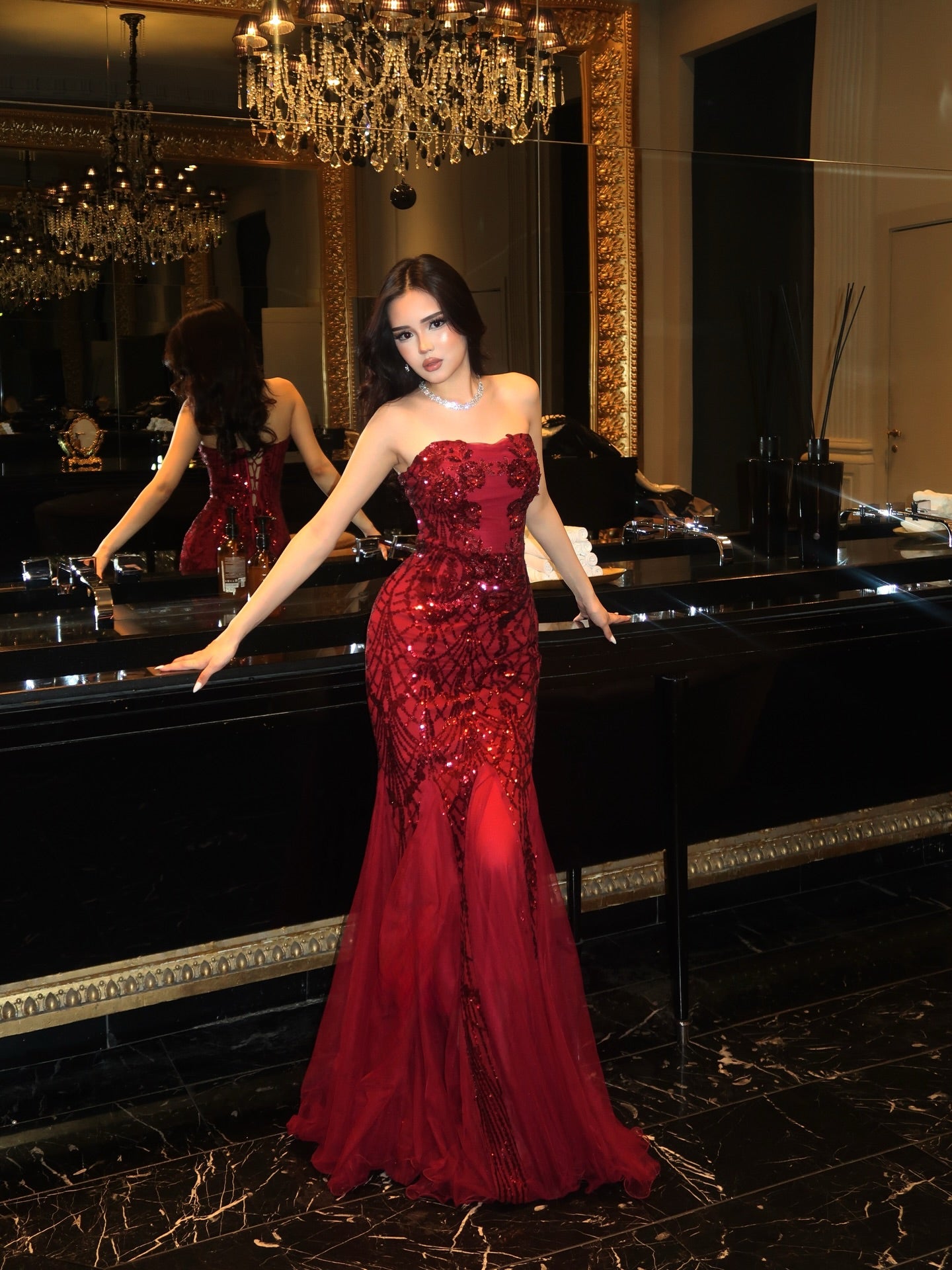 Strapless Sequin Mermaid Evening Gown