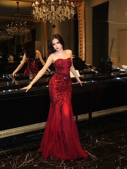 Strapless Sequin Mermaid Evening Gown