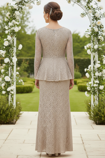 Champagne Sequin Lace Two-Piece Mother of the Bride Dress with Long Sleeve Jacket