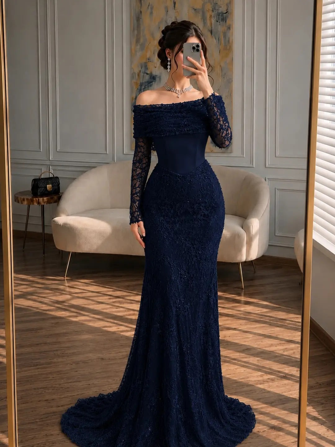 Off-the-Shoulder Lace Mermaid Gown