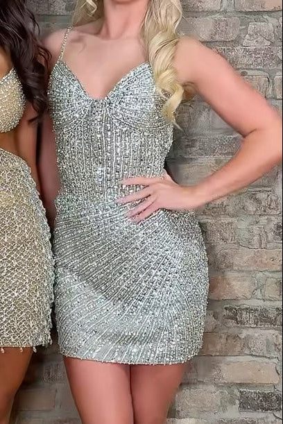 Halter Cut-Out Beaded Mini Dress