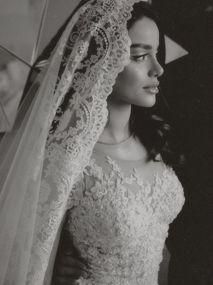 Strapless Lace Mermaid Wedding Gown with Train