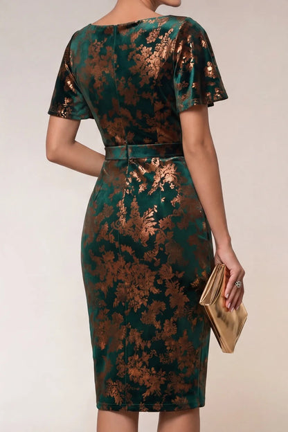 Metallic Floral Velvet Flutter Sleeve Midi Dress