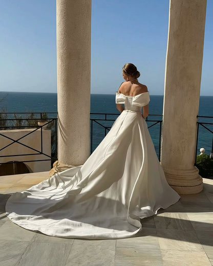 Off-the-Shoulder Satin A-Line Wedding Dress