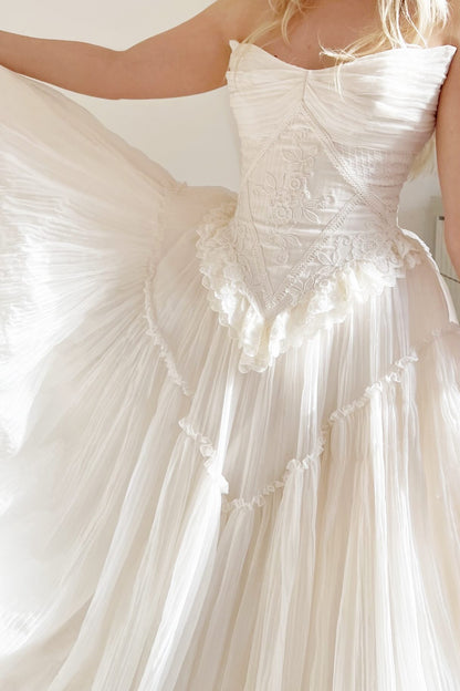 Embroidered Corset Tiered Wedding Dress