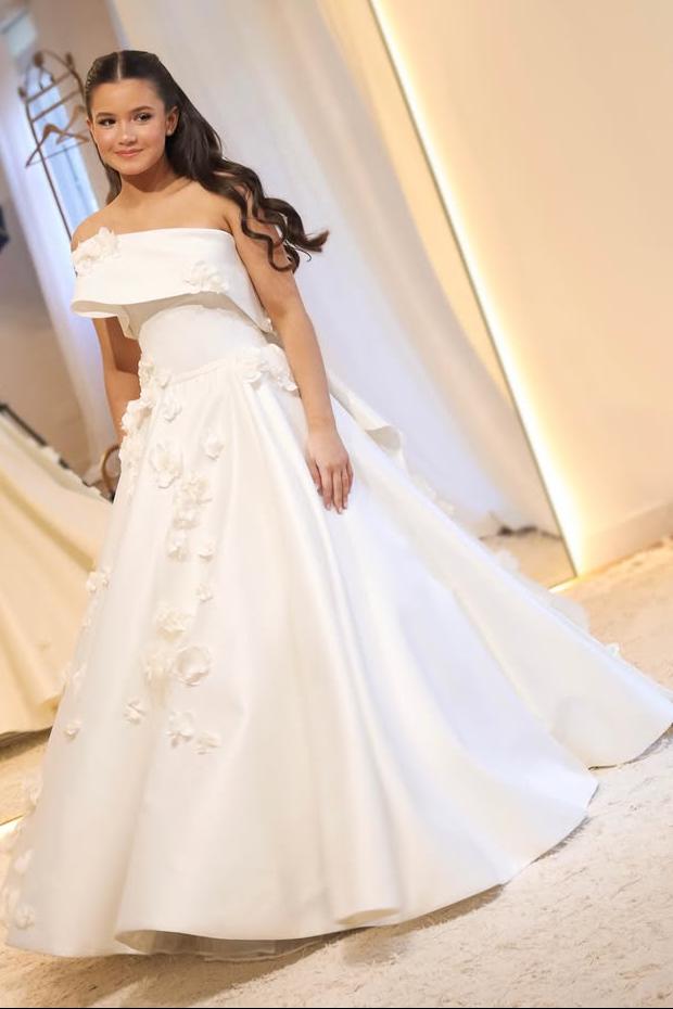 One-Shoulder Floral Applique Ball Gown
