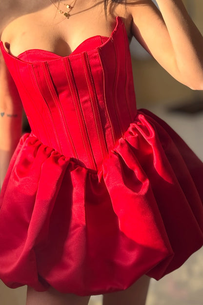 Strapless Sweetheart Corset Bubble Hem Mini Dress