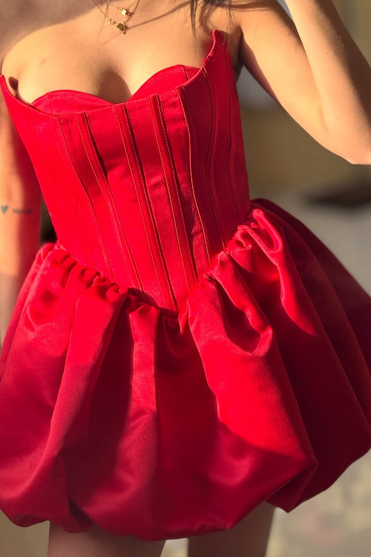 Strapless Sweetheart Corset Bubble Hem Mini Dress