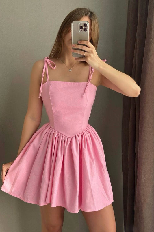 Tie-Strap Corset Mini Dress with Open Back