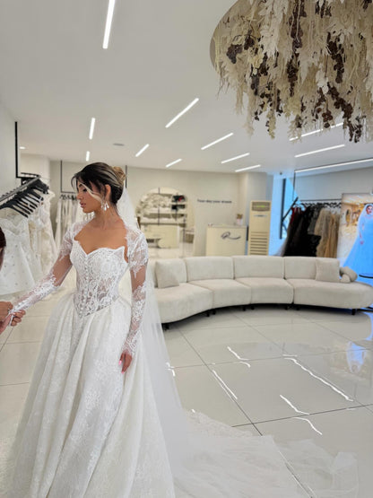 Lace Ball Gown Wedding Dress with Long Sleeves