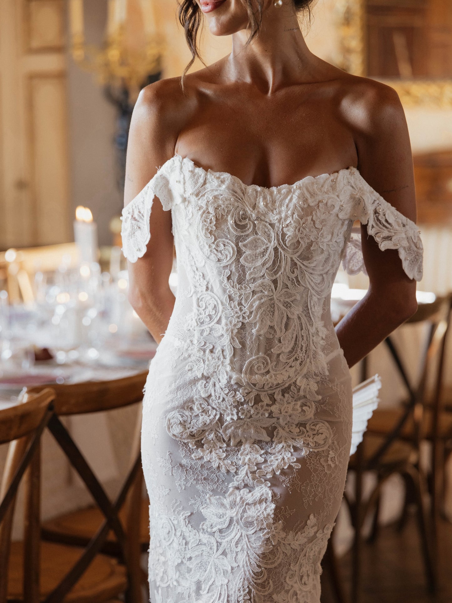 Corset Lace Off-the-Shoulder Mermaid Wedding Gown
