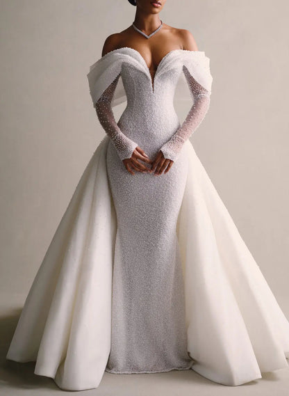 Off-the-Shoulder Mermaid Wedding Dress with Train