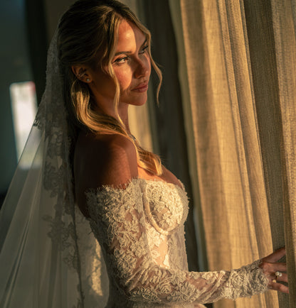 Off-the-Shoulder Long Sleeve Lace Wedding Dress