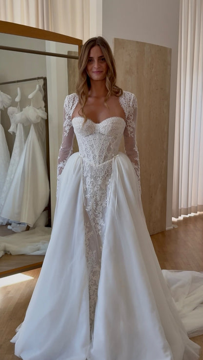 Lace Corset Wedding Dress with Overskirt