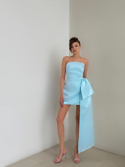 Strapless Satin Mini Dress with Side Bow