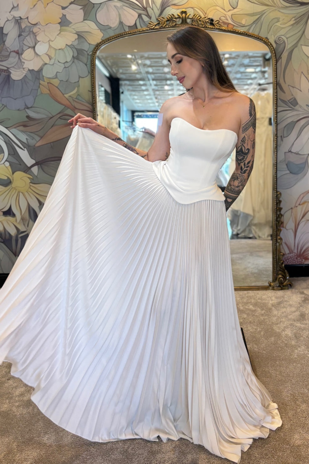 Strapless Corset Pleated Wedding Dress