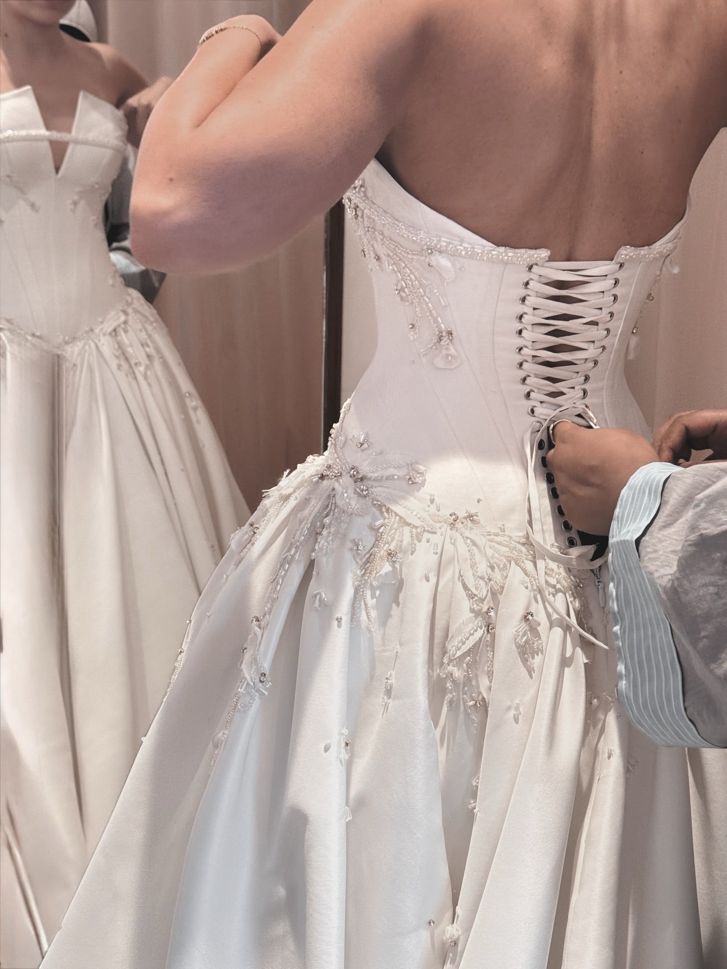 Beaded Corset Satin Ball Gown Wedding Dress
