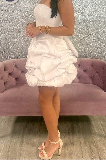 Strapless Bubble Skirt Mini Dress with Back Bow