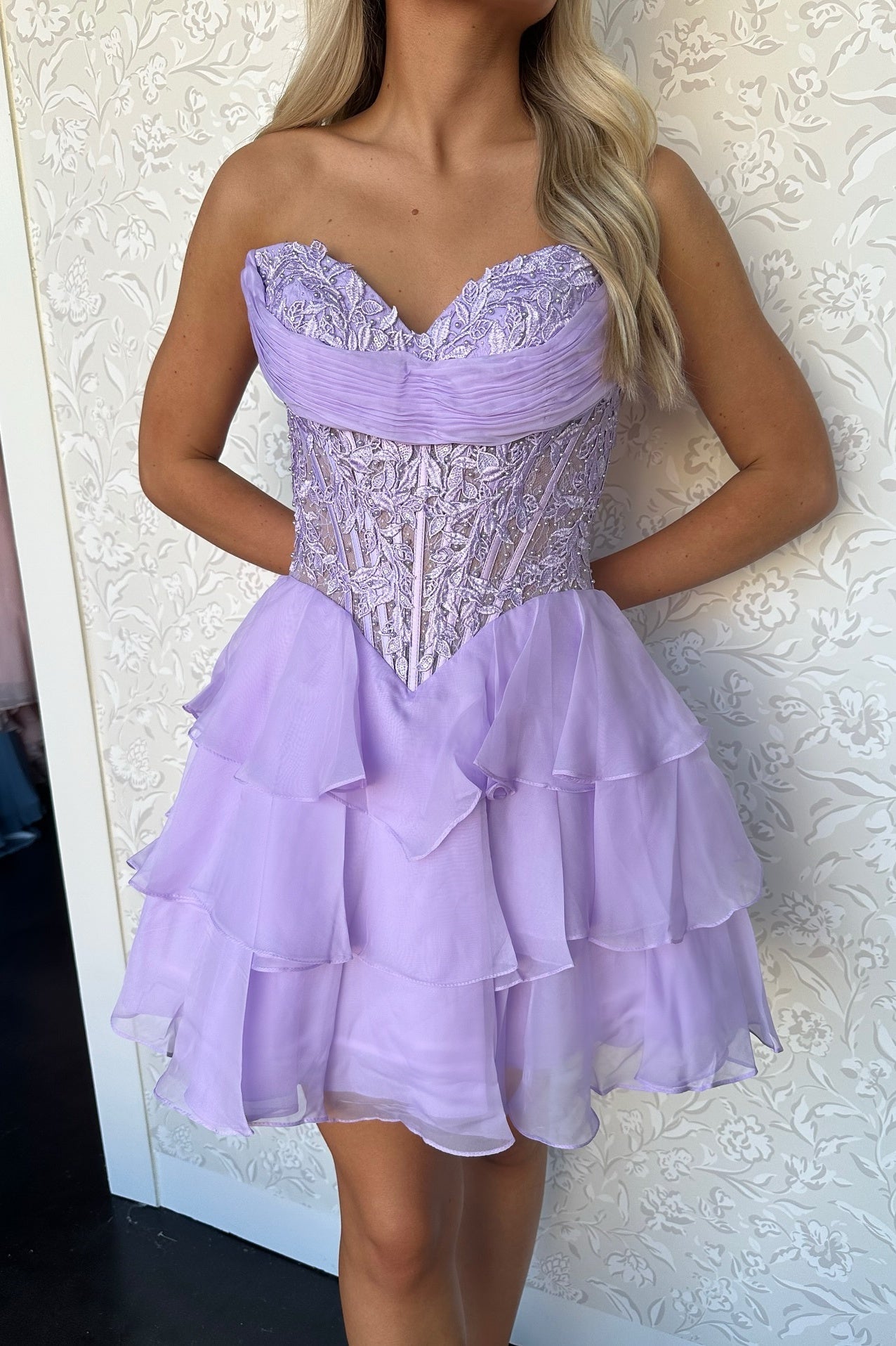 Strapless Sweetheart Corset Tiered Ruffle Mini Dress