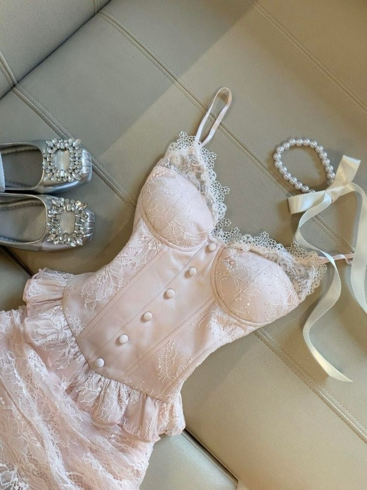 Asymmetrical Lace Corset Mini Dress