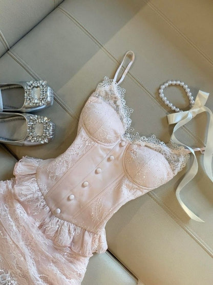 Asymmetrical Lace Corset Mini Dress