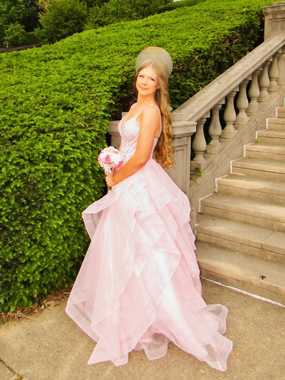 Tiered Ruffle Ball Gown with Corset Bodice