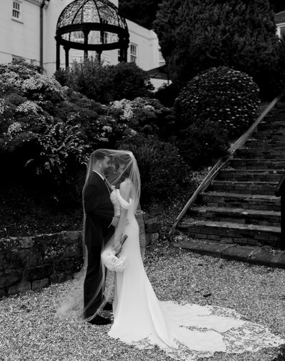 Off-the-Shoulder Cowl Neck Crepe Wedding Dress