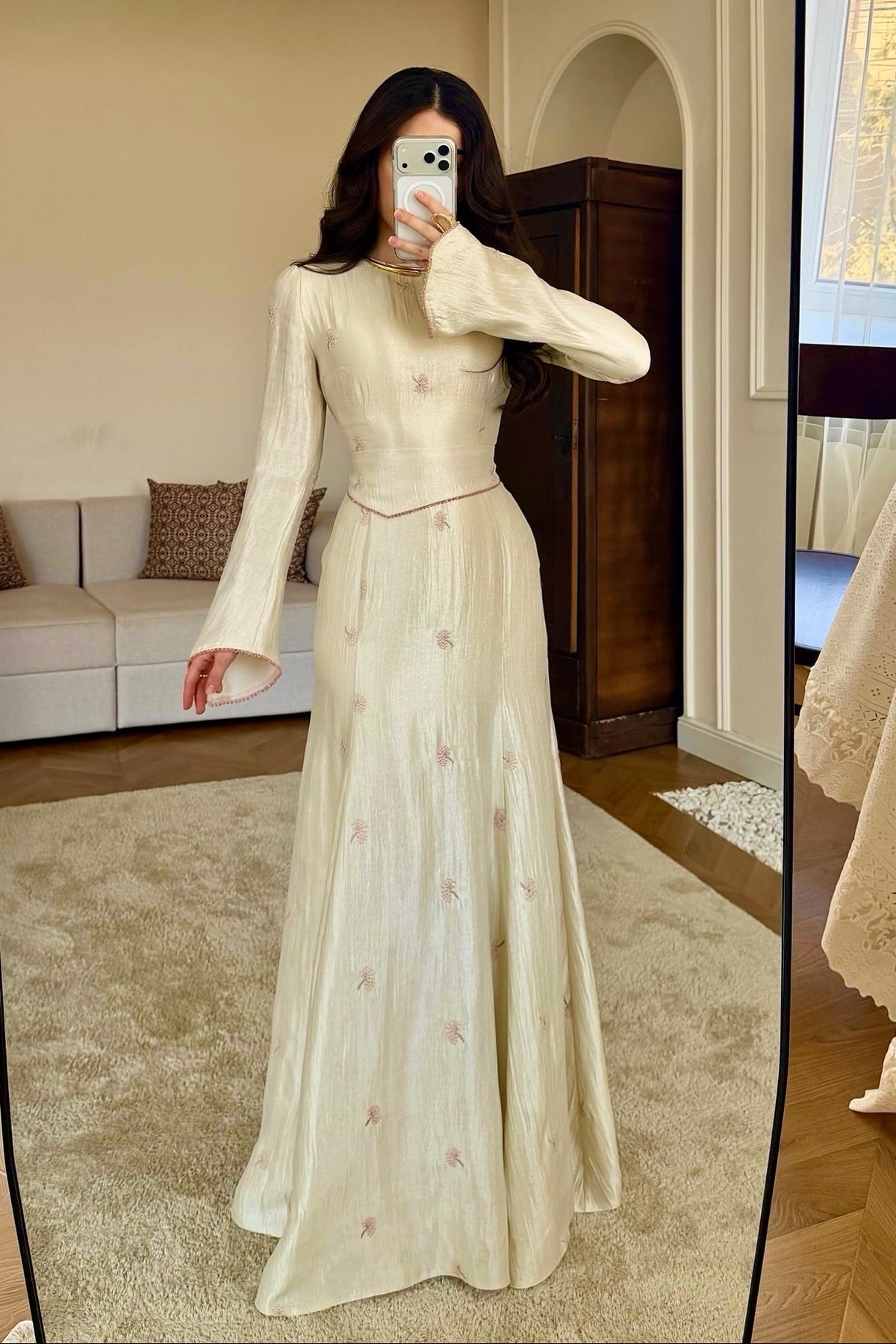 Embroidered Flare Sleeve Maxi Dress