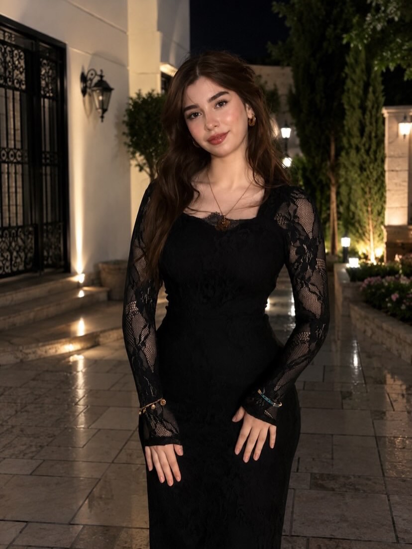 Square Neck Long Sleeve Lace Column Gown
