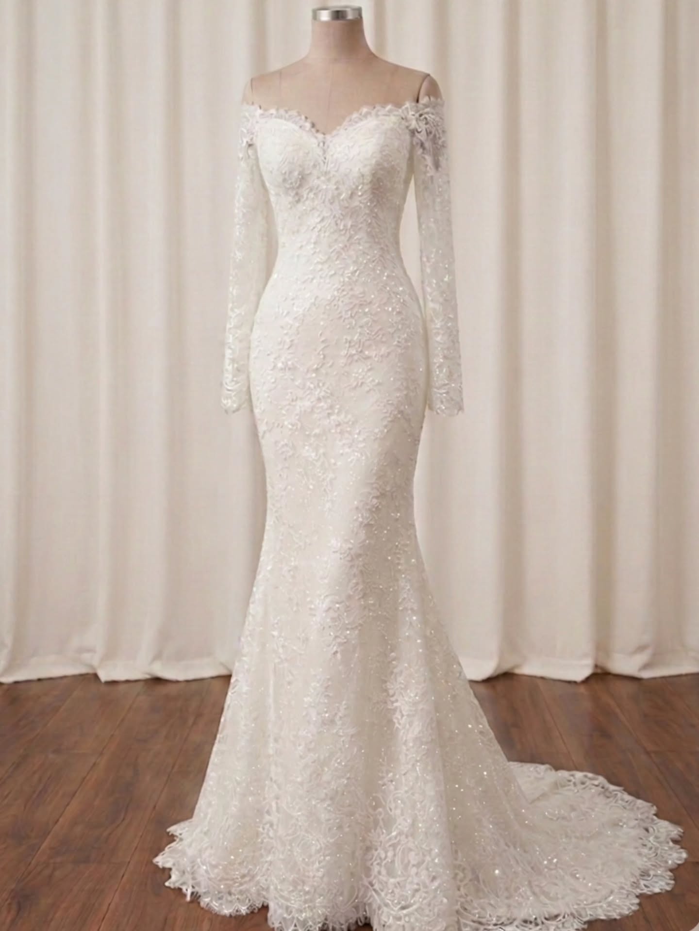 Off-the-Shoulder Lace Long Sleeve Mermaid Wedding Dress