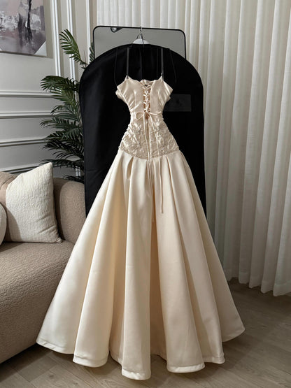 Satin Corset Ball Gown with Beaded Waist Detail