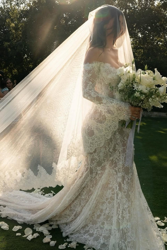 Off-the-Shoulder Long Sleeve Lace Mermaid Wedding Dress