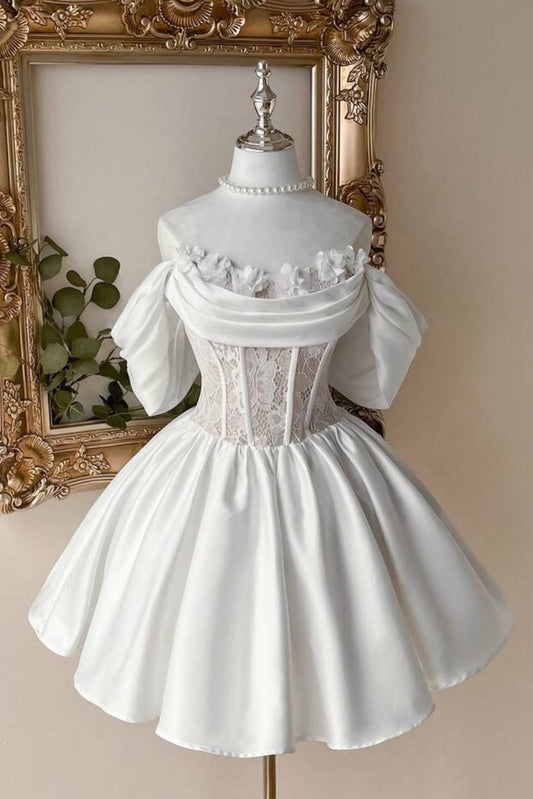 Off-Shoulder Lace Corset Princess Mini Dress
