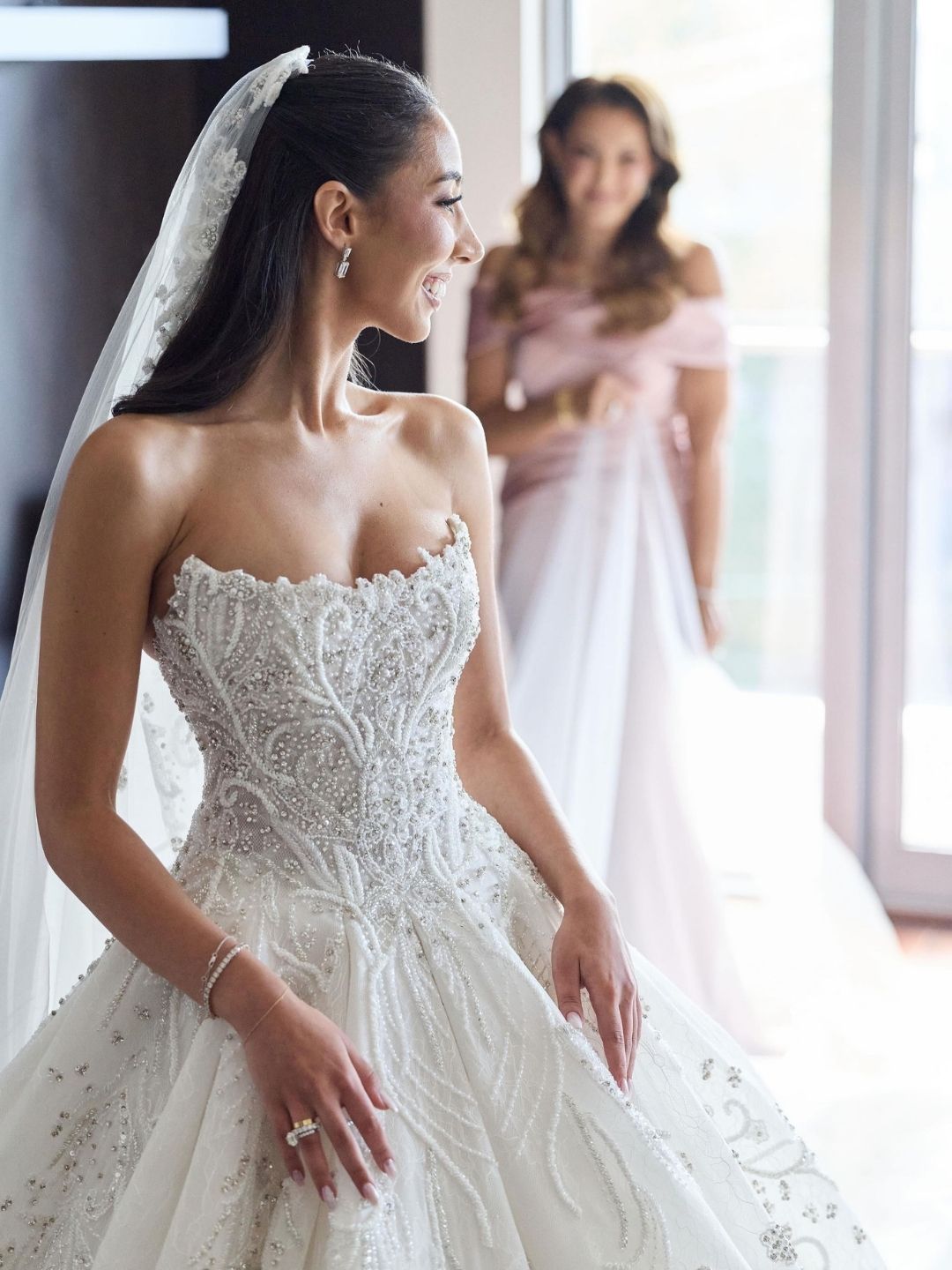 Beaded Bodice Strapless Ball Gown Wedding Dress